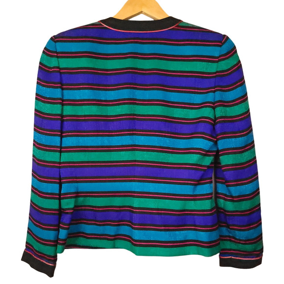 Vintage Papell Petites Womens Silk Snap Button Blazer 6P Striped Career Jacket - Picture 11 of 16